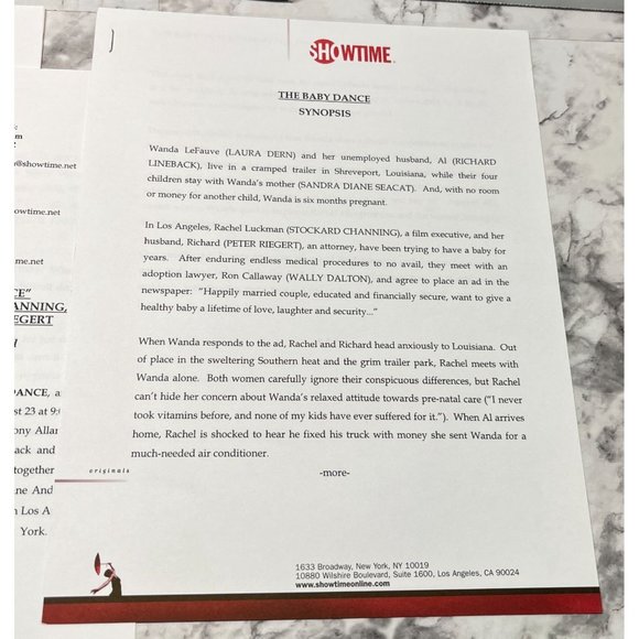 Showtime Movie Press Kit The Baby Dance 1998 Stockard Channing Laura Dern - Picture 6 of 9